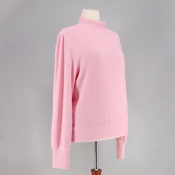 J.CREW Brushed Rib Puff-Sleeve Mockneck Tee Cozy Sweater Pink Size XL - Picture 2 of 7